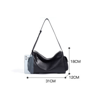 Sacs fourre-tout élégants rétro en cuir véritable pour femmes, grande capacité, sac à bandoulière pour femmes, fermeture à glissière, sac messager décontracté et tendance - Product Image 3