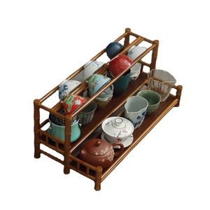 Support de rangement pour vaisselle en bambou fait main, à trois niveaux, avec porte-tasses et égouttoir, adapté aux théières en argile violette. - Product Image 5