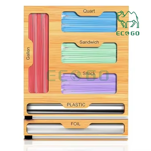 Bamboo Ziplock Bag Organizer With Tin <b>Foil</b> Cutter for <b>Kitchen</b> Drawer Use Bamboo Ziplock Bag Organizer - Product Image 1