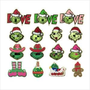 Parche de Chenilla Navideño Personalizado de Gran Tamaño con Borde Dorado de Papá Noel y Muñeco de Nieve - Product Image 1