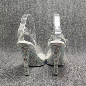 Nuovo Stile Sandali Bikini Sexy con 2 Diamanti Frontali e 12 Posteriori in Vera Pelle, Punta Aperta, Tacco Ultra Alto, Antiscivolo - Product Image 4