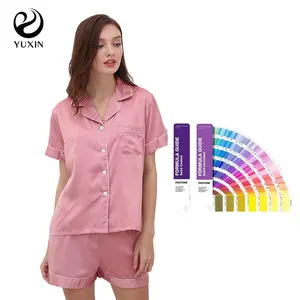 Đen Pajama Set Lụa Satin Đồ Ngủ Set Áo Ngủ Rẻ Hơn Cho Phụ Nữ 2023 6015 Mới