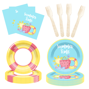 ชุดอุปกรณ์จัดเลี้ยงปาร์ตี้ริมสระน้ำลายการ์ตูน DAMAI ของตกแต่งชายหาดฤดูร้อน จานและผ้าเช็ดปากสำหรับแขก 8 ท่าน ของชำร่วยงานปาร์ตี้ - Product Image 1