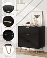 Commode à 3 tiroirs en MDF cannelé avec dispositif anti-basculement, meuble de rangement moderne pour chambre à coucher, salon, chambre d'enfant, bureau (Noir DNF