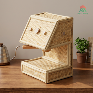Nhat Minh Rattan Kids Toy Coffee Machine <b>Set</b> Rustic Eco-Friendly Design for Children's Kitchen Role Play - Product Image 3
