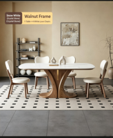 Ensemble de table à manger moderne de luxe en pierre frittée, table rectangulaire avec base en bois massif, table de salle à manger avec 6 chaises, maison, restaurant
