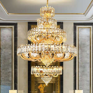 Candelabro de cristal K9 de 33 luces moderno, nuevo estilo, lámpara de escalera larga dorada grande para Villa Banque Hall, interruptor de Control, forma redonda - Product Image 2
