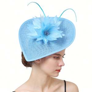 Chapeau fascinateur en sinamay, coiffe en chanvre, fleur, plume, vintage, mode féminine, fascinateur en sinamay pour mariée - Product Image 3