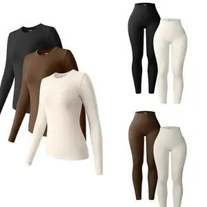 top ropa de mujer crewneck long sleeves tee shirt legging 2 two pieces set lounge wear wholesale women fall clothes 2023