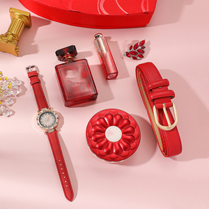 Coffret Cadeau de Luxe IStapromo 6 Pièces pour Femme : Montre <span class=keywords><strong>à</strong></span> Quartz, Ceinture, Parfum, Crème BB, <span class=keywords><strong>Rouge</strong></span> <span class=keywords><strong>à</strong></span> Lèvres et Broche - Product Image 6