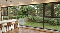 Grande fenêtre combinée à cadre en aluminium noir, vitrage central fixe avec panneaux latéraux à battants pour salon de villa