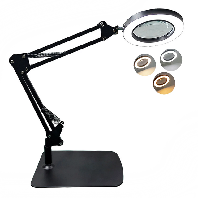 LED Magnifier Desk Lamp with Adjustable Swivel Arm Magnifying Lamp for Close Work, Repair, Crafts, Reading