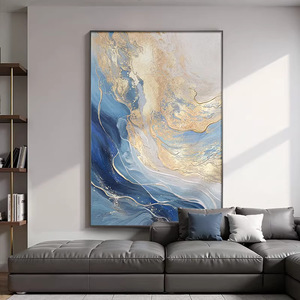 Tableau mural abstrait à l'huile sur toile, cadre doré, impression rectangulaire, peinture décorative pour salon et entrée - Product Image 2
