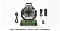 Ventilateur de camping commercial de bureau rechargeable par USB avec lumière et quatre vitesses pour voiture et hôtel