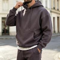 Produsen Setelan Olahraga Kasual Musim Dingin Bahan Fleece Tebal Polos Warna Hitam Dicuci, Setelan Hoodie dan Celana Panjang