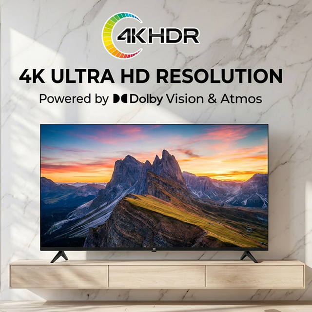 Frameless Full Screen 4K UHD LED Smart TV Android14/15 WiFi BT Screen Cast Voice Control Black Television for Home Entertainment