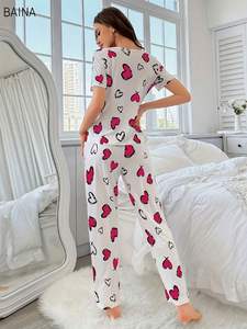 Nuevo Conjunto de Pijama para Mujer, Estampado de Corazones, Manga Corta y Pantalones Largos, Ropa de Dormir - Product Image 6