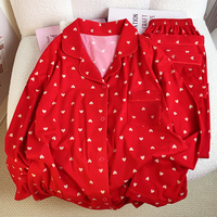 Pyjama à manches longues imprimé GYQ Love pour femme – Modèles printemps-automne de vêtements d'intérieur et de loisirs – Photo réelle
