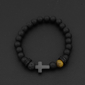 2026 Hot Selling Simple Design Obsidian Handmade <b>Beaded</b> <b>Bracelet</b> Black Unisex's Cross <b>Bracelets</b> Light Luxury Jewelry - Product Image 3
