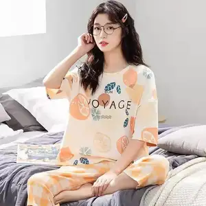 X-y381 Oem Korea Populer Pakaian Tidur Wanita Mode Piyama Wanita Kartun Huruf Grafis Piyama Lucu untuk Wanita Set