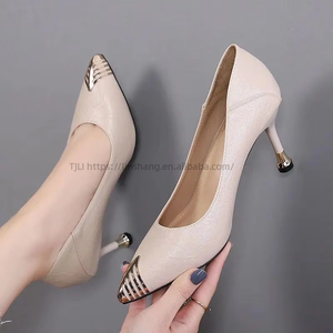 Factory Wholesale Genuine Soft Leather Womens Dress Shoes Two Way Wear Office <b>Pumps</b> Mid Heel <b>Black</b> - Product Image 4