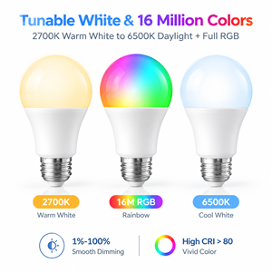 Bombilla LED Inteligente WiFi A60 de 9W y 800LM, E27 E26, Tuya RGB, Luz de Color Regulable con Control Remoto de 2.4GHz, Certificación ETL CE FCC RoHS - Product Image 1