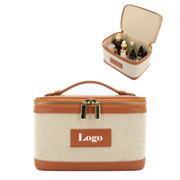 Sac cosmétique personnalisé de haute qualité à poignée étanche avec fermeture éclair pochette de maquillage en cuir Pu étui de toilette en jute recyclé étui de maquillage