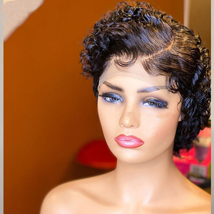 Perruques Courtes Bouclées Pixie Cut en <span class=keywords><strong>Cheveux</strong></span> Humains pour Femmes Noires, Pré-Plucked, Brésiliennes Vierge, Lace Front avec Baby Hair - Product Image 4