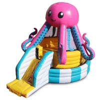 Château gonflable mobile rose et jaune en forme de pieuvre avec toboggan, jeu multijoueur, nouveau design, jeux gonflables dynamiques