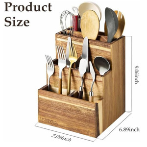 Durvex Acacia Wood Knife Block 17Pc Storage Rack <b>Desktop</b> Kitchen Utensil Organizer With Slots For Knives And Tools - Product Image 3