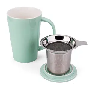 Tazza da tè in ceramica da 15 once turchese a foglia larga tazza da tè in porcellana tazza da tè con infusore
