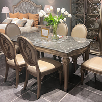 Table à manger rectangulaire en frêne vieilli, design traditionnel, convertible, en bois massif avec plateau en marbre, réglable, 6 places, pour l'extérieur