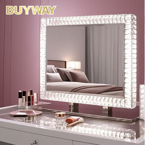 Cermin Rias Kristal Berlian Berkilau Mewah untuk Meja dengan Lampu LED Cermin Kecantikan Dekorasi Cermin Rias - Product Image 1