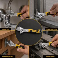 GSFixtop Kunci Pas 8 Inci 200mm yang Dapat Disesuaikan, Baja Moly, Skala Tergradasi, Alat Tangan Manual, Gagang Lurus Berbantalan