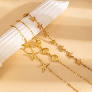 Bracelets SL115 en acier inoxydable 316L plaqué or 18 carats avec breloques étoile de mer et coquillage, résistants au ternissement et imperméables, collection été - Product Image 2