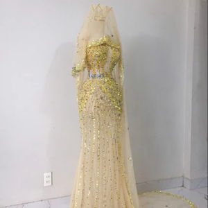 Vestido de Noche de Lujo para Mujer, Estilo Sirena, Sin Mangas, Asimétrico, de Seda, con Pedrería de Alta Gama - Product Image 1