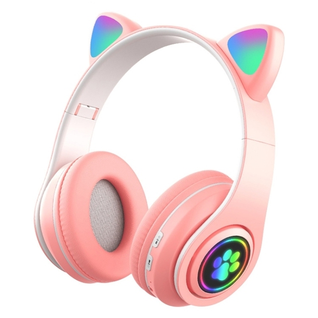 Most Selling LED Light Gaming Headband B39 Cute Cat Design Gradient Light Wireless Headset