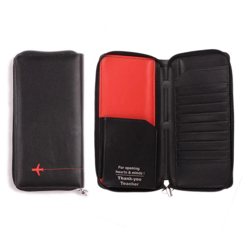 Porta passaporto RFID in pelle PU Premium famiglia Logo personalizzato stampa portafoglio Organizer per documenti da viaggio con portapenne per carte