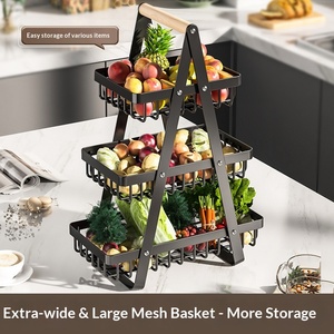 Panier de rangement triangulaire <span class=keywords><strong>à</strong></span> double couche en fil métallique avec poignée, fonction d'égouttage, pour bureau - Product Image 3