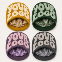 Bonnet personnalisé avec logo, doublure en satin, tricot jacquard, bonnet en soie, protection des cheveux, anti-frisottis, cheveux bouclés naturels, doux, Y2K, bonnet d'hiver