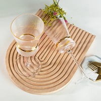 Verres à vin en cristal transparent sans plomb, faits à la main, style origami, design moderne et luxueux, avec ceinture dorée rayée