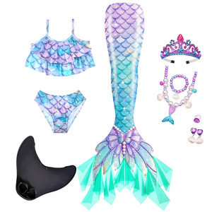 Set Costume da Bagno Tre Pezzi per Bambine con Scaglie da Sirena e Coda, in Poliestere ad Alta Elasticità - Product Image 1