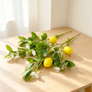 Citron artificiel à tige unique 60 cm en plastique, fausse décoration fruitière pour la maison, arrangement de fruits porte-bonheur sans pot - Product Image 2