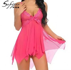 SFY3807 Lencería Sexy Transparente de Encaje Multicolor para Mujer, Talla Grande con Tanga, Camisón para Mujer - Product Image 1