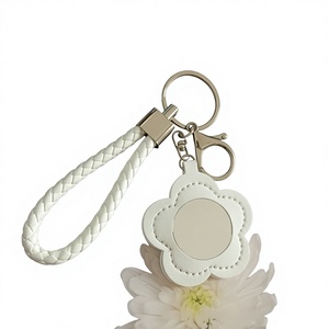 Portable PU Leather Flower Mirror Keychain Cute Mini Handbag Pendant Women's Gift UV Printing Eco-Friendly Durable