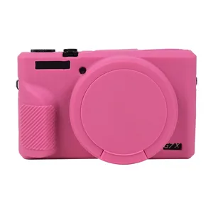 Vente en gros d'accessoires pour appareil photo pour Canon PowerShot G7 X Mark III / G7X3 Étui de protection en silicone souple avec couvercle d'objectif (rose rouge)