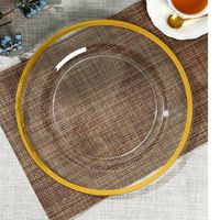 Assiette de présentation en plastique transparente de 13 pouces, style européen, jetable, écologique, avec bord noir, pour banquets de mariage