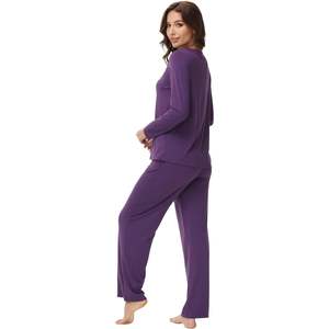 Ensemble de pyjama pour femme personnalisé, haut à manches longues et pantalon en viscose de bambou, doux, tailles S à XXL - Product Image 3