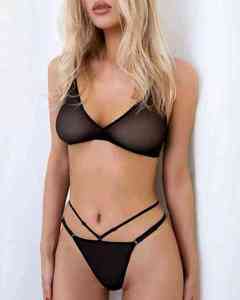 Nuevo diseño de boutiques, conjunto de lencería Sexy, sujetador transparente, Tanga, liguero, ropa bordada a la moda, bragas, ropa interior Sexy para mujer - Product Image 2