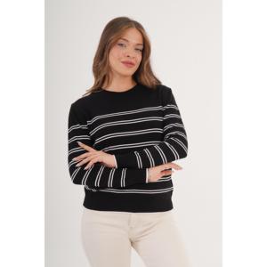 Wholesale <b>Black</b> Crew Neck Striped Knit Sweater Premium Korean Style Fashion <b>Cardigan</b> <b>Thin</b> for Autumn and Winter Season - Product Image 6